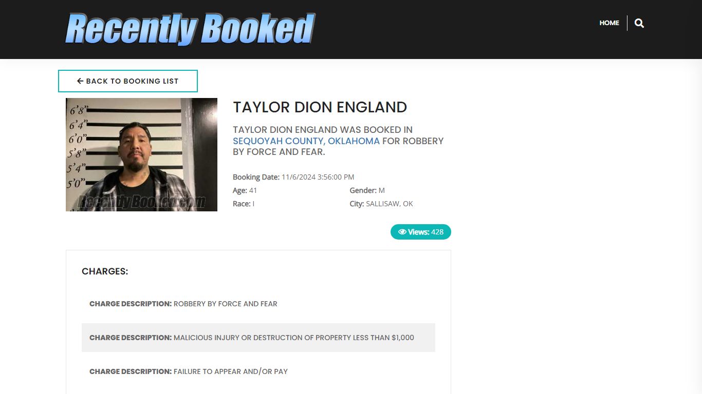 Recent Booking / Mugshot for TAYLOR DION ENGLAND in Sequoyah County ...